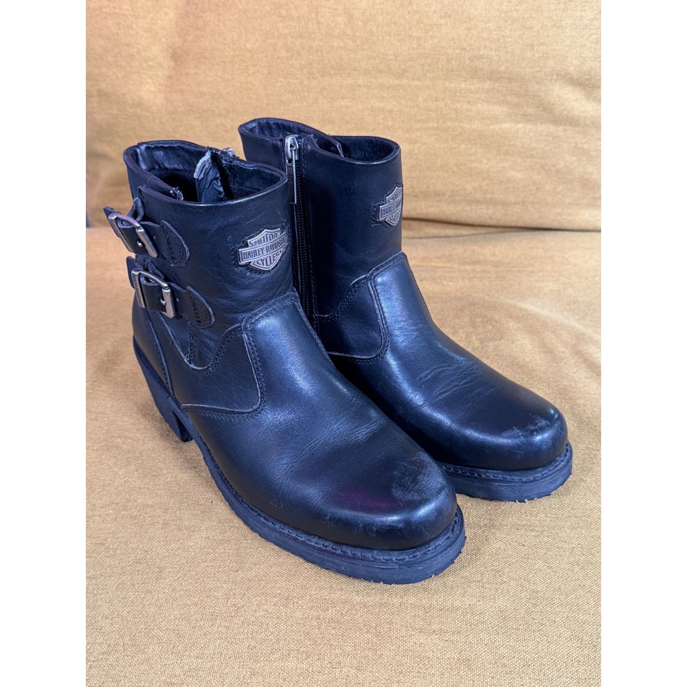 Harley Davidson Biker Boots Women Size 7.5 Black Leather Buckle Moto Grunge Boot